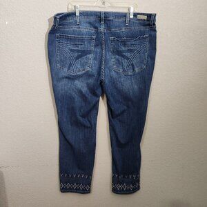 Seven7 Womens Embroidered Blue Denim Jeans Straight Fit Mid-Rise Size 22